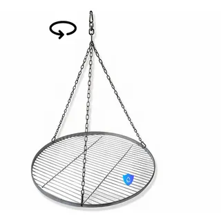 Edelstahl Grillrost Restposten Ø 60 cm – Feingliedriger Grillrost, rund mit Drehwirbel, rostfrei, mit Reling als Grillgut-Absturzsicherung, für Schwenkgrill, Grill Gitter