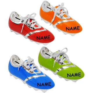 alles-meine.de GmbH 1 Stück Spardose - Fußballschuh/Sportschuh - Schuh - incl. Name - mit echten Schnürsenkel ! - stabile Sparbüchse aus Porzellan/Keramik - Fußball - l..