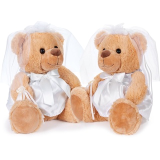 BRUBAKER Kuscheltier Teddybär Bräutepaar - 25 cm Teddy Set in weißen Hochzeitskleidern (1-St., Hochzeitsgeschenk für Frauen), Geschenk für Hochzeit und Verlobung weiß