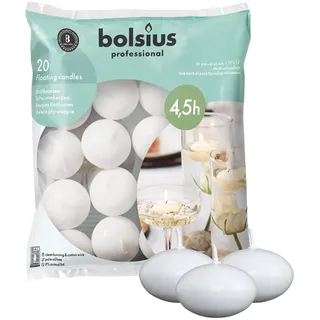 Bolsius - Schwimmkerzen - Weiß - 20 Stück - im Beutel - Länge Brenndauer 4,5 Stunden - 4,5 x 3 cm - Unparfümierte - Natürliches Pflanzenwachts - Ohne Palmöl