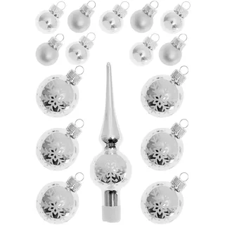 Krebs Glas Lauscha Silber Mini-Dekoset aus Glas, 2cm, 3cm Kugeln, 12cm Spitze, handdekoriert (16)