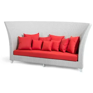 Casa Padrino Luxus Gartensofa Weiß / Rot 277 x 123 x H. 133 cm - Handgewebtes Wetterbeständiges Hochlehn Sofa mit Kissen - Moderne Garten Möbel - Hotel Möbel
