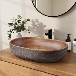 Homary Badezimmer Aufsatzbecken, Ovales Aufsatzbecken Vintage Keramik Aufsatzbecken für Badezimmer und Gäste-WC, 59x41.5x14.5cm,Waschbecken 60 cm Breit
