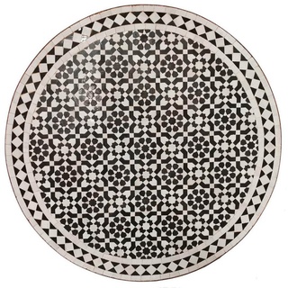 Casa Moro Gartentisch Marokkanischer Mosaiktisch D80 schwarz weiß glasiert rund Handarbeit (mit Schmiedeeisen Gestell, Mosaik Esstisch böhmischer Balkontisch), Gartentisch aus Marokko Kunsthandwerk aus Marokko MT2234 schwarz|weiß