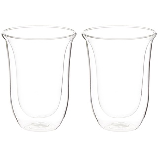 De'Longhi Gläser Set DLSC312, 2 doppelwandige Thermogläser mit Isolierfunktion für kalte und warme Getränke, widerstandsfähiges Borosilikatglas, Spülmaschinenfest, Fassungsvermögen 330 ml , 2 Stück