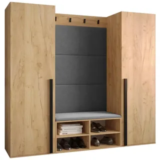Möbel Kryspol Garderoben-Set, Eiche, Grau, Holz, Nachbildung, 2-Sitzer, 6 Fächer, 184x184x42 cm, Garderobe, Garderoben-Sets & Serien, Garderoben-Sets