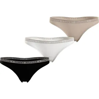 Tommy Hilfiger Lace 3P Thong (EXT Sizes) Stringtangas, Damen, Schwarz (Black/White/Misty Blush), L - L