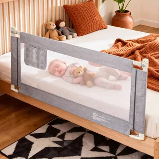 Huracan Bettgitter Baby 200cm, Höhenverstellbarer Rausfallschutz Bett für Boxspringbett, Elternbett, vertikales Heben, Bettschutzgitter für Babys Kinder, Klappbar Kinderbettgitter mit Befestigungsband