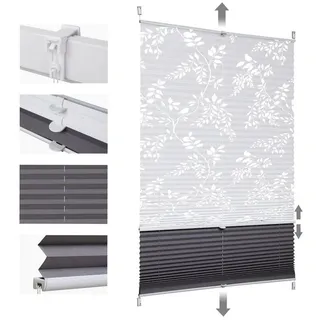 Sekey Plissee Doppelplissee Day+Night Verdunkelung ohne Bohren verspannt Lichtschutz, verdunkelnd, Klemmfix, ohne Bohren, Klemmfix, Lichtdurchlässig Ausbrenner-Muster und 100% Verdunkelnd Verdunkelung grau 35 cm x 100 cm