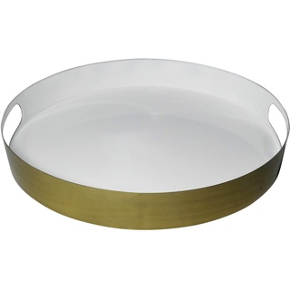 LaLe Living Tablett - Glam - aus Eisen in Weiß/Gold, Ø 31 cm als Tischdekoration oder Elegantes Serviertablett (Weiß/Gold)