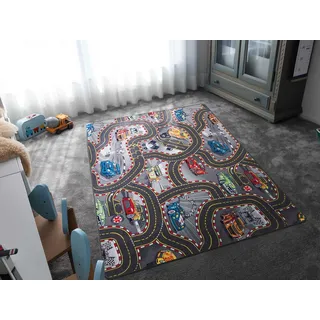 Kinderteppich "Spielteppich CARS", bunt, B:95cm H:6,5mm L:200cm, Polyamid, PRIMAFLOR-IDEEN IN TEXTIL, Teppiche, Kinderteppich, Kurzflor, Straßen-Spiel-Teppich, Motiv Autos, Kinderzimmer