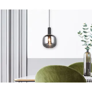 Kleine LED Pendelleuchte einflammig Rauchglas hängend Schlafzimmer Bett, Ø20cm - Silber