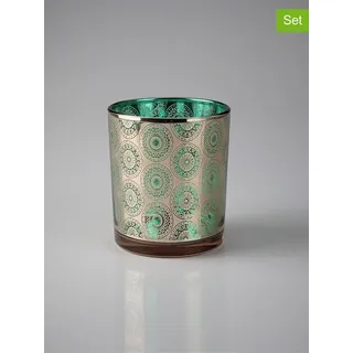 AM Design 2er-Set: Windlichter in Türkis - (H)10 x Ø 12 cm