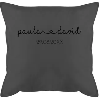 Kissen 50x50 - Hochzeit - Partner Jahrestag Datum Hochzeitstag Verlobung - 50 x 50 cm - Grau - hochzeitskissen für brautpaar hochzeitsgeschenke hochzeits paar schmusekissen geschenke