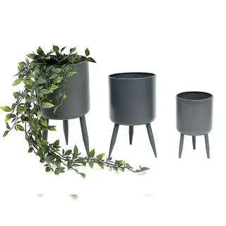 DanDiBo Blumentopf mit Füßen Pflanztopf Blumenkübel mit Beinen Metall Grau 3er Set 96260 Modern Pflanzenständer