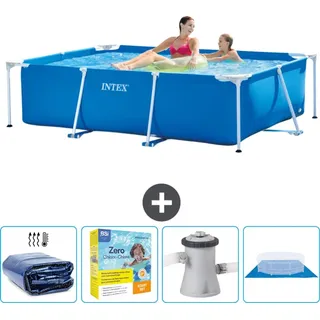 Intex-Schwimmbecken mit rechteckigem Rahmen – 220 x 150 x 60 cm – Blau – im Lieferumfang enthalten Sonnensegel - Wartungspaket - Filterpumpe ... - Blau