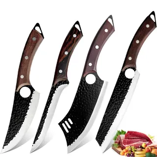 4 Stücke Kochmesser Set, Küchenmesser, Handgeschmiedet Chefmesser, Perfekt zum Schneiden Messer, Serbisches, Hackmesser Scharf Messer für Zuhause