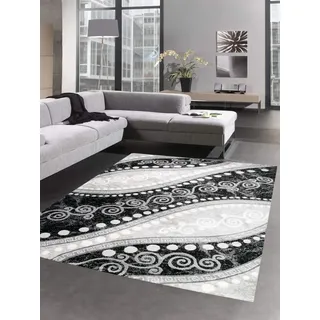 CARPETIA Teppich modern Ornamente mit Glitzer Grau Schwarz Creme Größe 80 x 300 cm