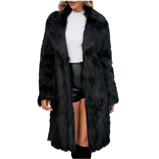 Damen Lange Pelzmantel Elegant Kunstfell Winterjacke Einfarbig Kunstpelze Jacke Dicke Warme Mantel Langarm Reverskragen Felljacke Wintermantel Übergangsjacke Große Größen Fellmantel Winter Pelzjacke - 3XL