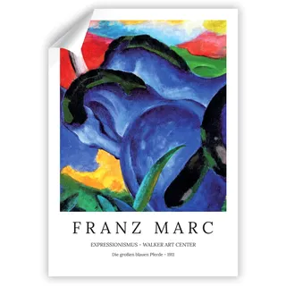 Printistico Poster Franz Marc - Die großen blauen Pferde, Kunstdruck ohne Rahmen, Wandbild - A4, A3, A2, A1, A0, XXL - Wohnzimmer, Schlafzimmer, Küche, Deko