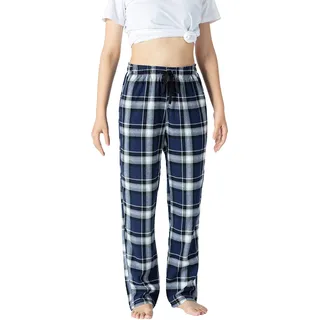 AIRIKE Damen Pyjamahose Warm Lang Baumwolle Weich Schlafanzughose Kariert Winter Nachtwäsche Freizeithose No.3759 XL - XL