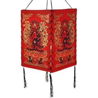Lokta Papier Hänge Lampenschirm, Deckenleuchte, Buddha 2 rot | Handgeschöpftes Naturpapier, warmes Licht, unebene Oberfläche, ideal für gemütliche Räume, traditionelles Design.
