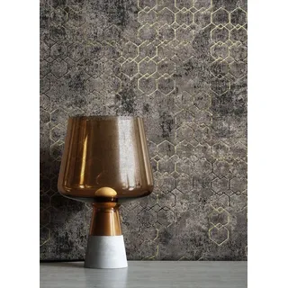 Newroom Vliestapete Muster1 Tapete Mustertapete Leicht Glänzend,Hexagon,Sechsecke, Schwarz Tapete Leicht Glänzend Modern - Mustertapete Metalic Gold Grau Hexagon Grafisch für Schlafzimmer Wohnzimmer Küche, Metalic grau