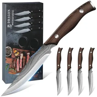 luxuskollektion Steakmesser Set 4-tlg. Edelstahl Holzgriff
