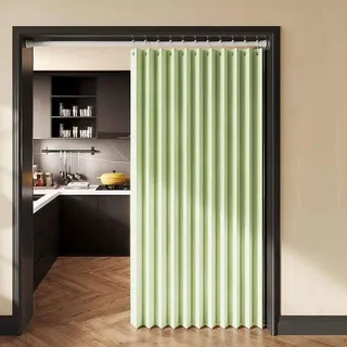 HLTQL Falttürvorhang,Mit Teleskopstange,Magnetischer Türvorhang mit Verdunkelung, Faltbarer Raumteiler für Bad/Schlafzimmer/Wohnzimmer, Akkordeon-Design(*1,W 100*H 180cm)