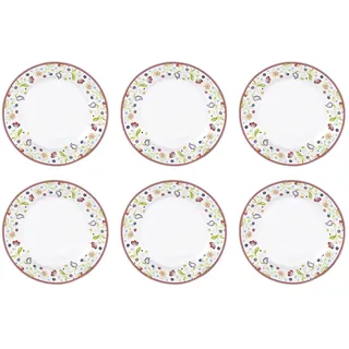 Flirt by R&B 018806 Doppio Shanti Frühstücksteller mit Paisley-Muster, Ø 20cm, Porzellan, weiß/rot/grün (6er Pack)