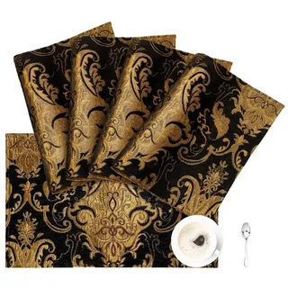 LuxusKollektion Platzset Platzsets 4er Set Jacquard 30x45cm Bordeauxrot/Gold