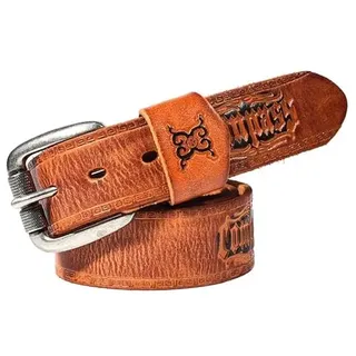 Damen Herren Western Ledergürtel Vintage Gürtel Gravierter Cowboy Cowgirl Landgürtel Mit Rollschnalle Für Jeans Hosen Kleider,Gelb,105CM/41.3''