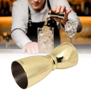BestAlice Messbecher für Barkeeper, Doppel-Cocktail-Messbecher, Edelstahl-Messbecher mit Innenmaßen, Weinmessbecher, Cocktail-Weinstreuer, Messbecher für Bar, Party, Familienclub(Gold)