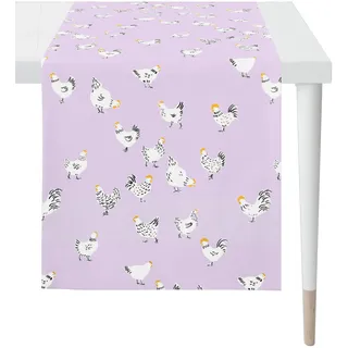 APELT Tischläufer "3102", lila (lila, mauve), B:42cm H:0,5mm L:140cm, Obermaterial: 75% Baumwolle, 25% Polyester, Tischdecken, Hühner all-over
