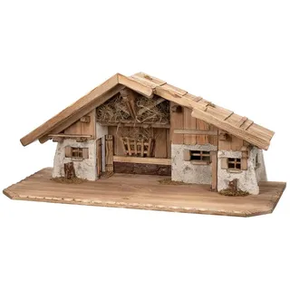 kamelshopping Krippe Große Weihnachtskrippe, aus Holz und Gips gefertigt, mit Moos, Steinen und Stroh geschmückt, sehr detailreiche Krippe 89 cm