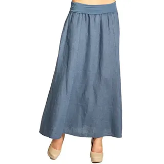 Caspar Faltenrock RO019 Damen langer Maxi Sommer Leinenrock mit figurfreundlichem Stretch Bund - Made in Italy blau XL - DE42 UK14 IT46 ES44 US12