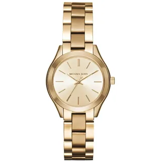 Michael Kors Damen Quartz Armbanduhr, 42.00mm Gehäusegröße mit champagnerfarben analog Zifferblatt und Gold Metallarmband Armband MK3179
