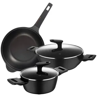 BERGNER Copper - Set aus 2 flachen Kasserollen Ø20cm (2,2L) und Ø28cm (4,2L) mit Deckeln aus geschmiedetem Aluminium und Wok Ø30cm aus Aluminiumguss