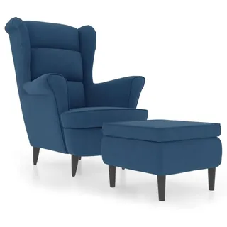 vidaXL Ohrensessel mit Hocker Blau Samt