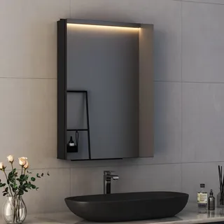 Boromal Spiegelschrank Bad Spiegelschrank mit Innenspiegel Metall Badezimmerschrank Schwarz mit Spiegel und Verstellbare Glasablage (50 x 70 x 12,5 cm)