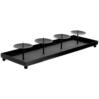 Spetebo Adventskranz 4er Metall Kerzenhalter in schwarz - 40 cm, mit Tablett mit Kerzenpick für Stumpenkerzen Kugelkerzen schwarz