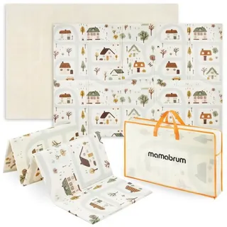 Mamabrum Faltbare Spielmatte 180x120x1cm - Stadtmotiv/Sand Beige, beidseitig