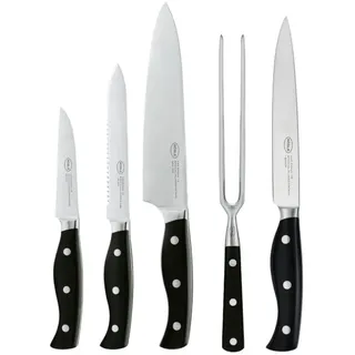 RÖSLE Besteck-Set Messer-Set PURA inkl. Tranchiergabel 5tlg, Klingenspezialstahl X50CrMOV15, Messer-Set PURA inkl. Tranchiergabel 5-tlg. silberfarben
