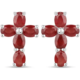 Paar Ohrstecker VIRA JEWELS "Silber 925 rhodiniert Kreuz-Motiv mit echten Rubin-Steinen", weiß (weiß, rot), Ohrringe, Damen, one-size, 2,2, Silber 925 (Sterlingsilber)