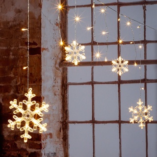 Spetebo LED Schneeflocken Lichtervorhang mit Timer Batterie betrieben - 210 cm