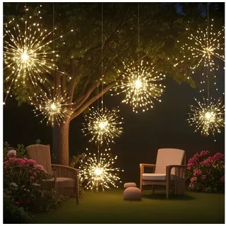 Salcar LED Solarleuchte LED Solarleuchte Außen Feuerwerk LED Solar Gartendeko 90 LED Warmweiß, 26cm Feuerwerk hängend Dämmerungssensor Spritzwassergeschützt Ø 26 cm