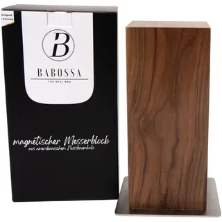 BABOSSA® Magnetischer Messerblock aus Nussbaumholz - ohne Messer | Platzsparende Aufbewahrung für alle Küchenmesser | Pflegeleicht und langlebig | Block: 25.7x11x11cm, Standplatte: 25.7x15x15cm