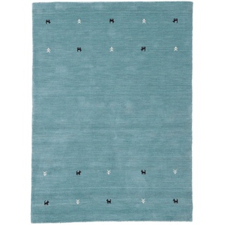 Wollteppich CARPETFINE "Gabbeh Uni" Teppiche Gr. B/L: 300 cm x 400 cm, 15 mm, 1 St., blau (türkis) Orientalische Muster reine Wolle, handgewebt, Gabbeh Loom Tiermotiv, auch als Läufer