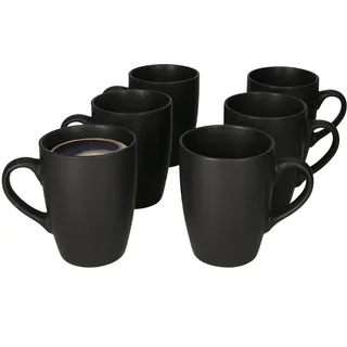 MamboCat Lampart Nero 6er Kaffeebecher-Set schwarz I Steingut-Tassen matt schwarz im modernen Ethno-Stil I Kaffeetassen-Set für 6 Pers. - Kaffeepott groß mit Henkel I Kaffee-Tasse schwarz 6 Stück