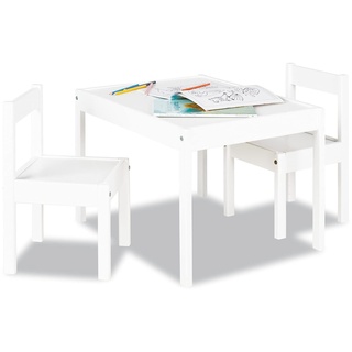 PINOLINO Kindersitzgruppe Sina, 3-teilig, aus Holz, 2 Stühle und 1 Tisch, für Kinder ab 2 Jahren, weiß lackiert